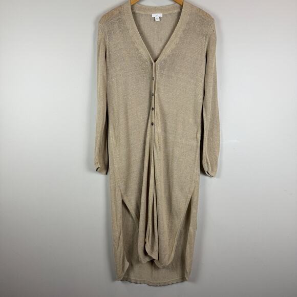 J.Jill Cardigan Womens S Beige Linen Blend Open Knit Button-Front Duster Coastal - Picture 1 of 8
